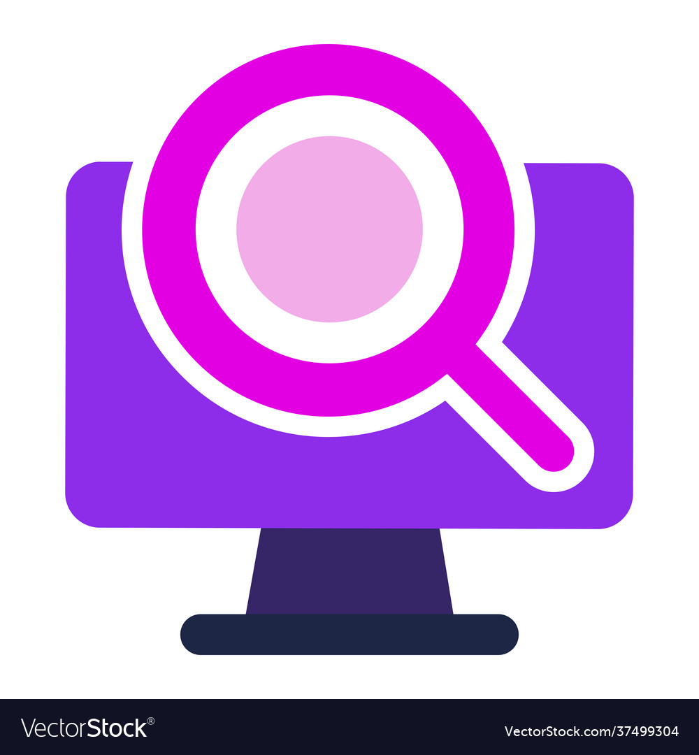 Computer icon with search flat design vector image Computer icon with search flat design