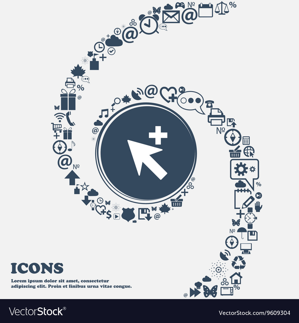 Cursor arrow plus add icon sign in the center