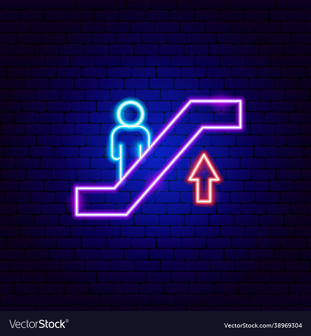 Escalator up neon sign vector image Escalator up neon sign