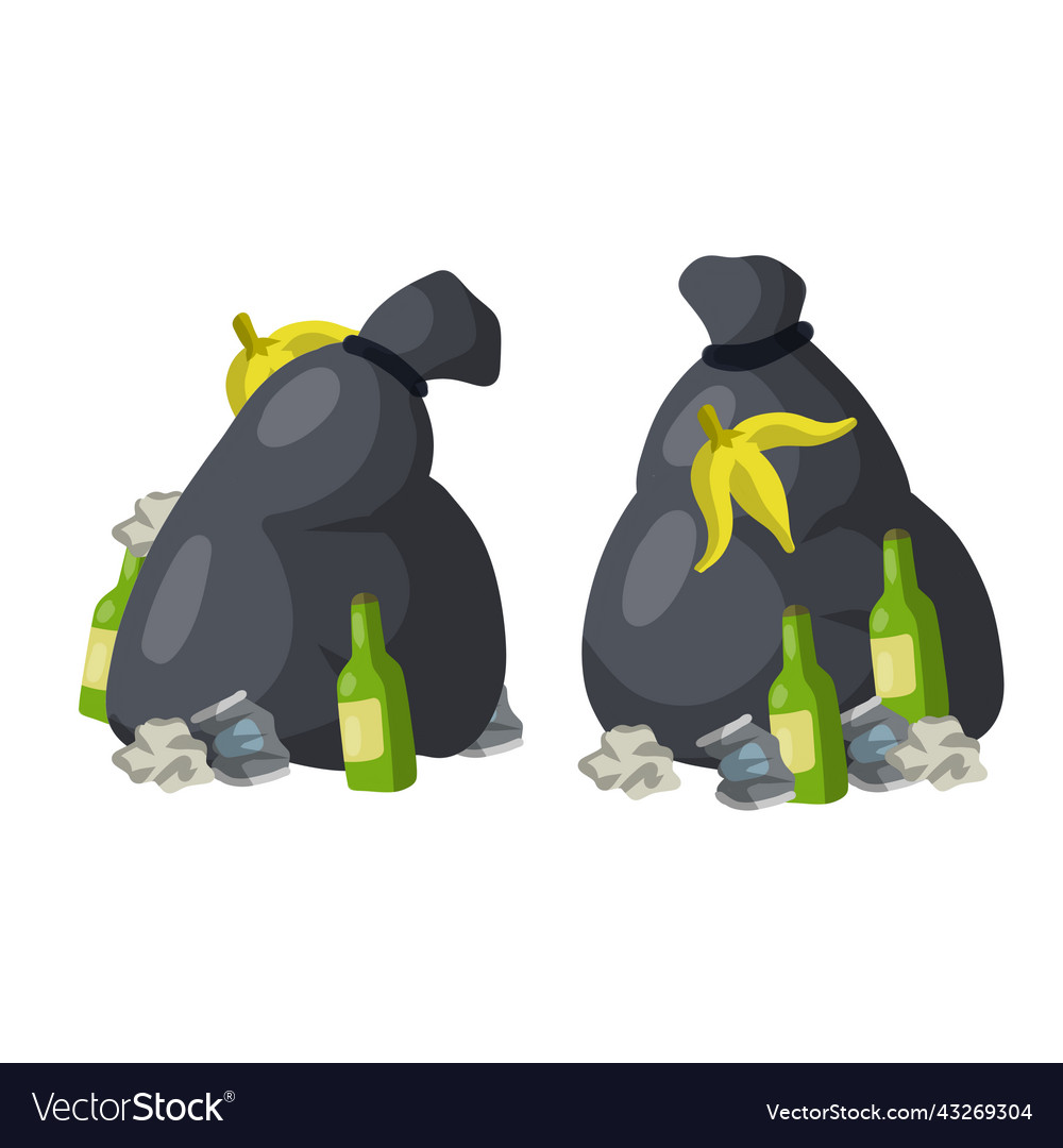 Garbage bag black with trash and junk
