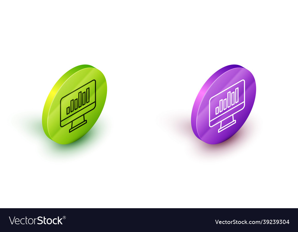 Isometric line computer monitor with graph chart