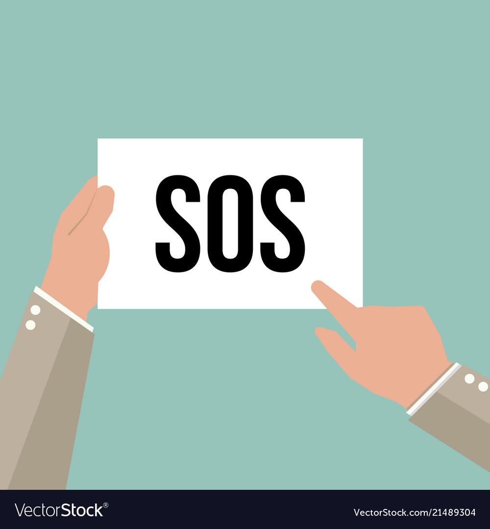 Man showing paper sos text vector image Man showing paper sos text