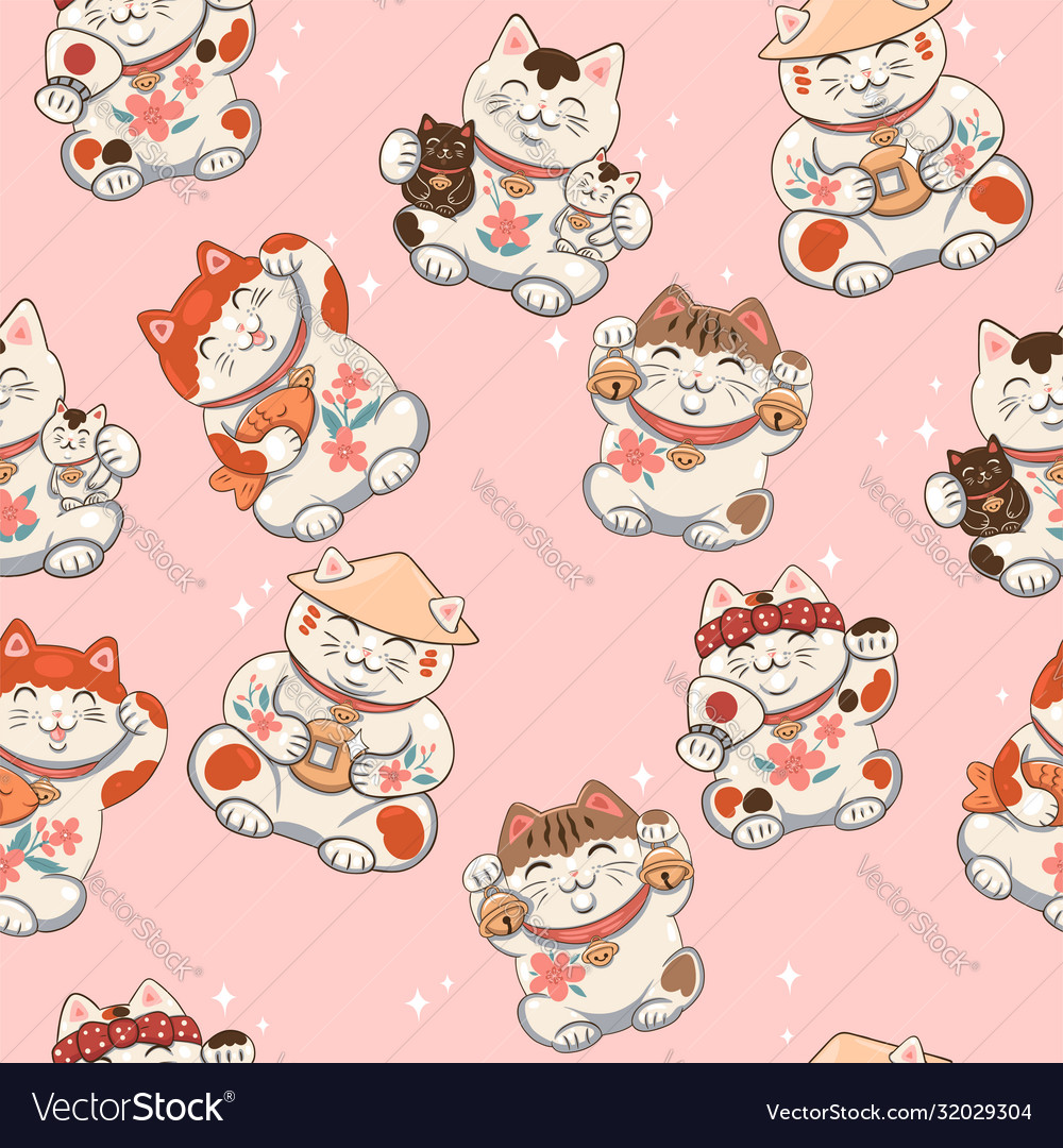 Maneki Neko Seamless Pattern