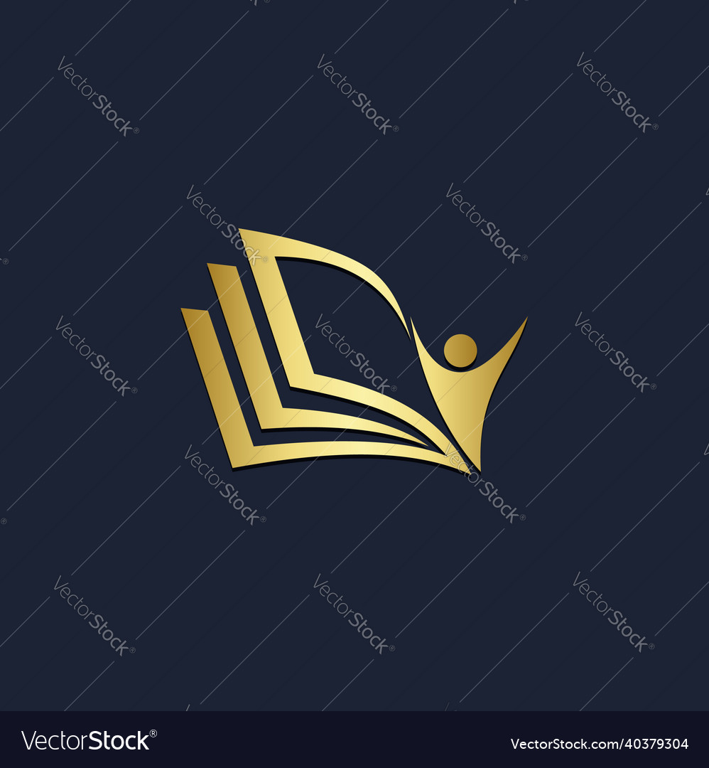 Open book happy student gold logo Royalty Free Vector Image