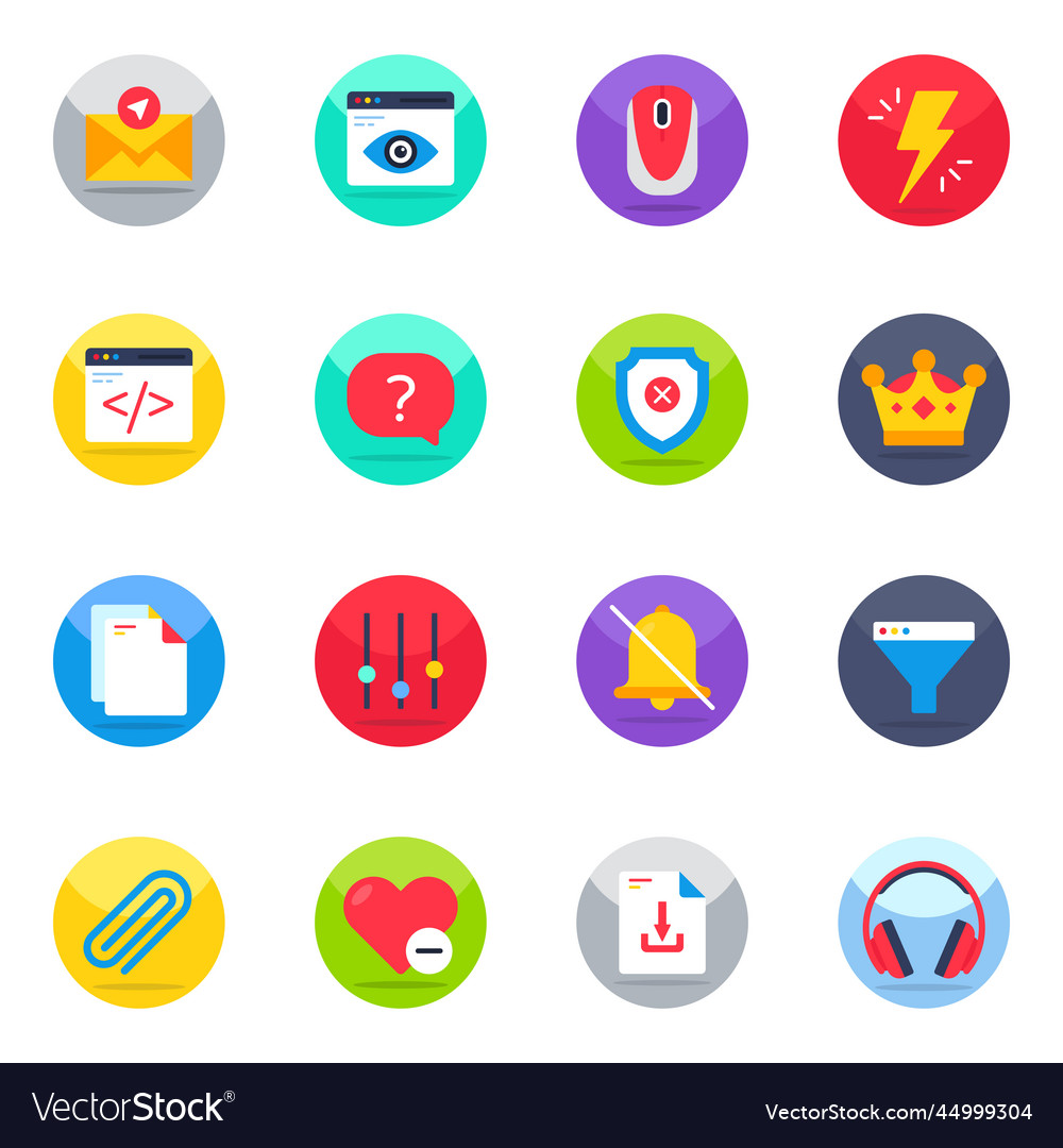 Pack of ui and web flat icons vector image Pack of ui and web flat icons
