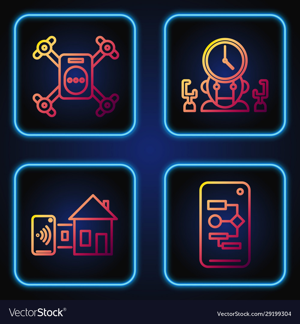 Set line algorithm smart home drone flying vector image Set line algorithm smart home drone flying