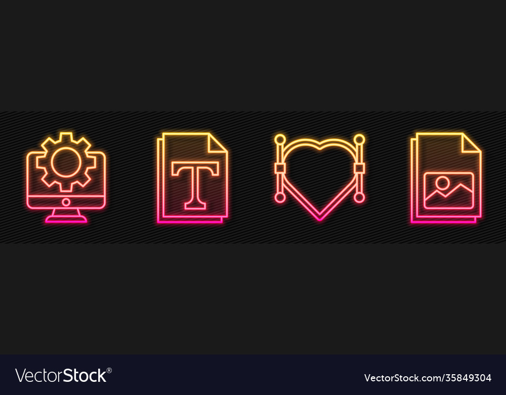 Set line heart with bezier curve computer monitor vector image Set line heart with bezier curve computer monitor