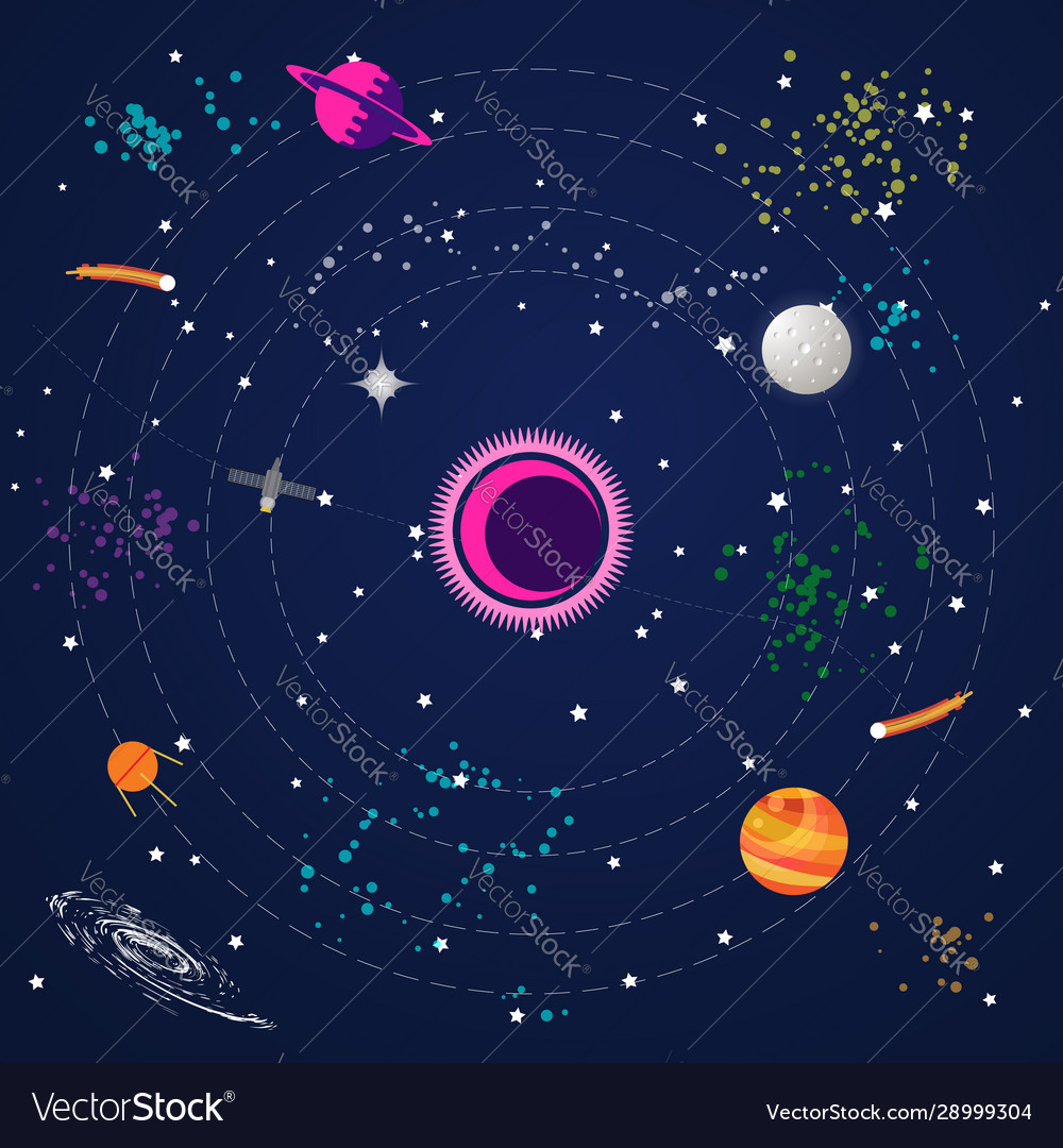 Space seamless pattern with planets and stars