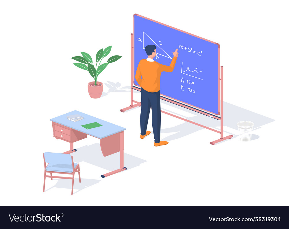 Student solves math objective near blackboard