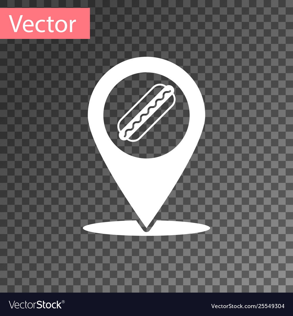 White map pointer with fast food hotdog icon