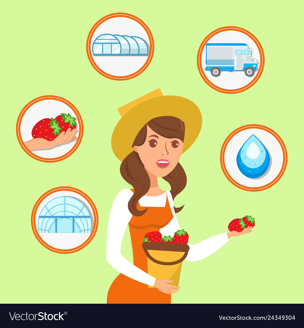 Woman holding bucket of strawberries