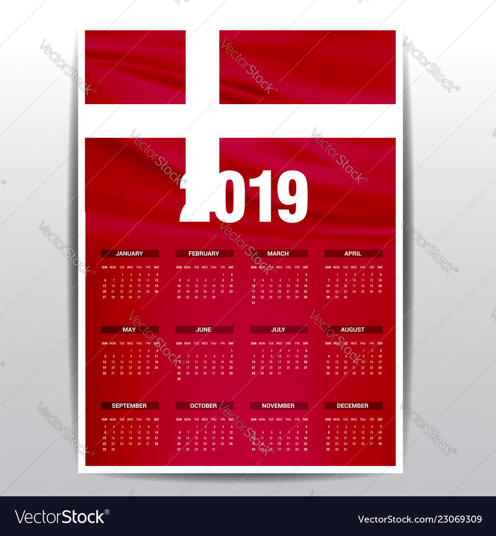 Kalender 2019 denmark flag hintergrund englisch