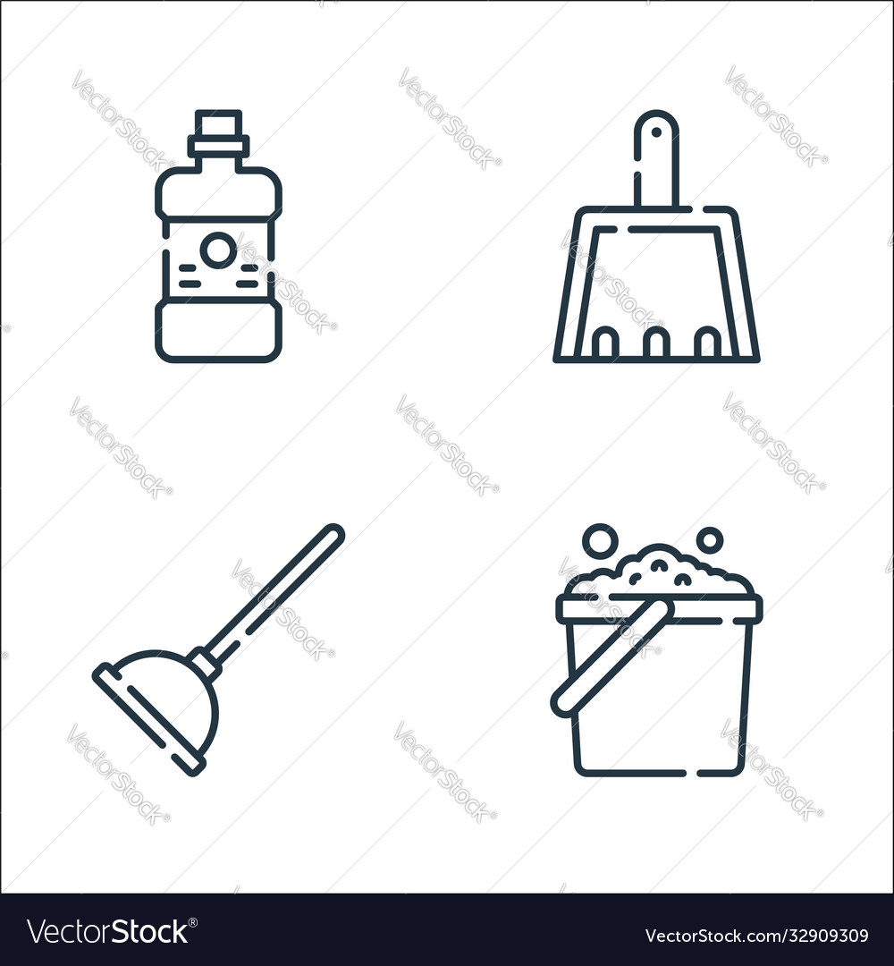 Cleaning line icons linear set quality vector image Cleaning line icons linear set quality