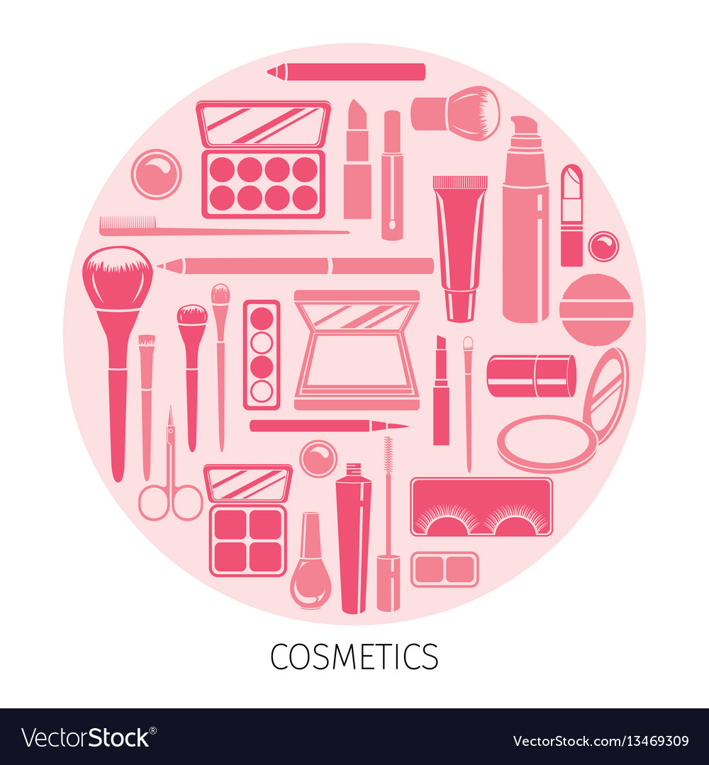 Cosmetics icons set in circle frame vector image Cosmetics icons set in circle frame