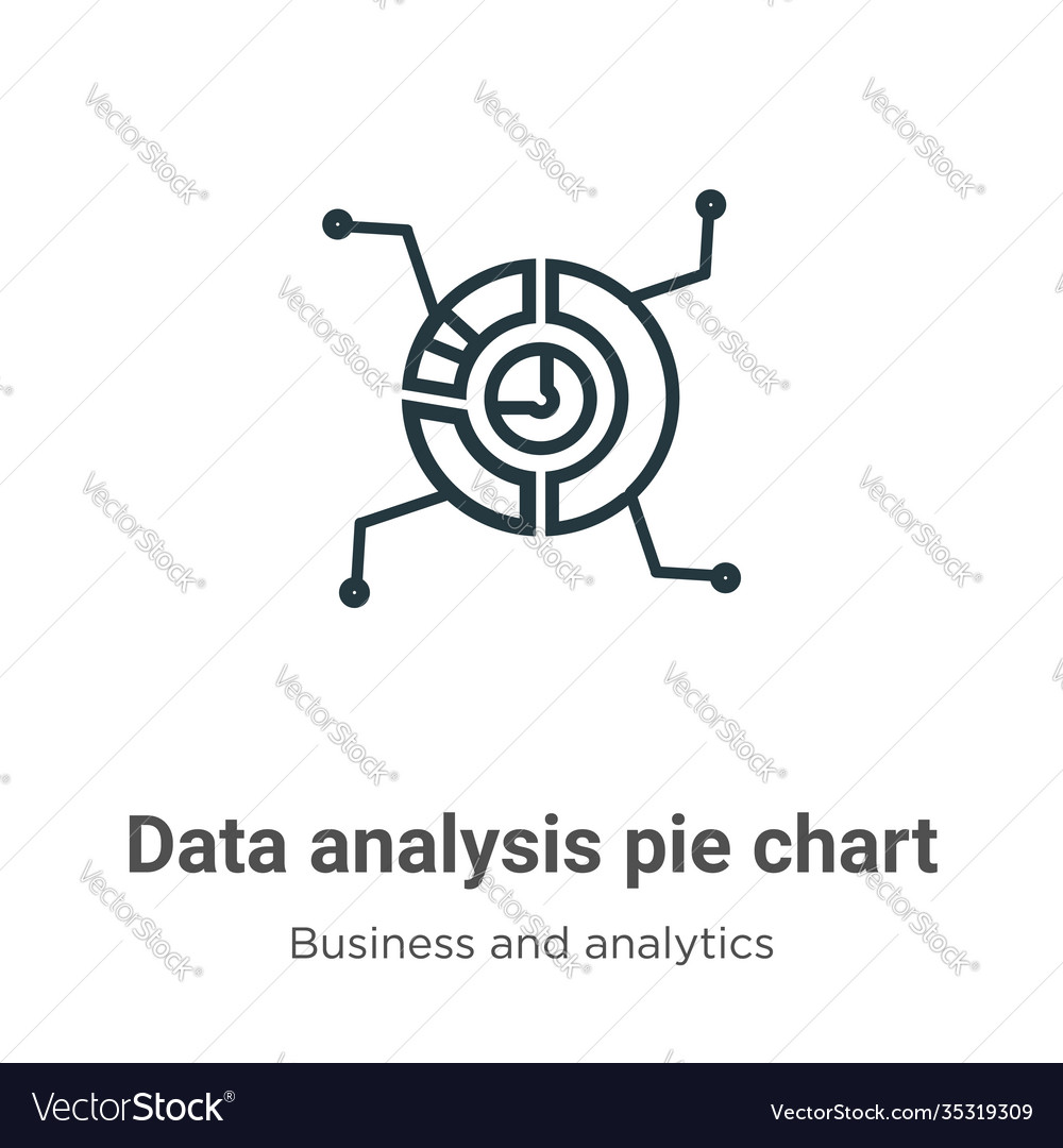 Data analysis pie chart outline icon thin line vector image Data analysis pie chart outline icon thin line