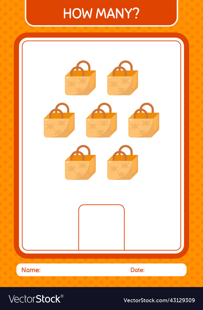 How many counting game with basket bag worksheet