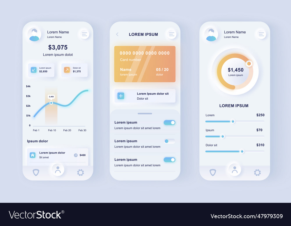 Online banking unique neomorphic design kit smart Vector Image