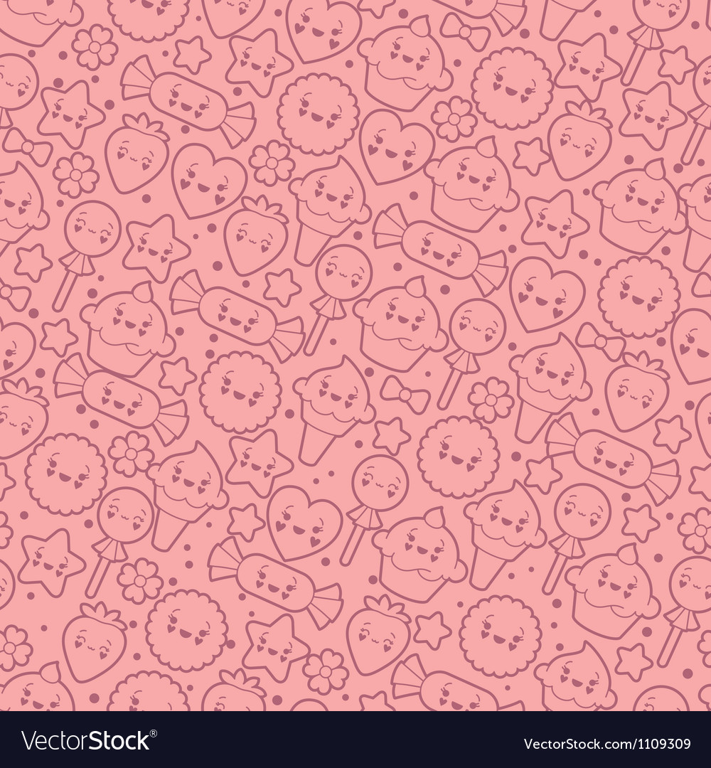 Seamless kawaii pattern with cute cakes