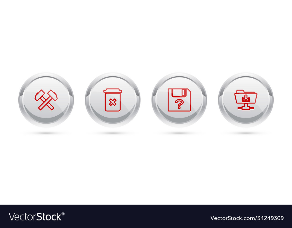 Set line two crossed hammers trash can unknown vector image Set line two crossed hammers trash can unknown