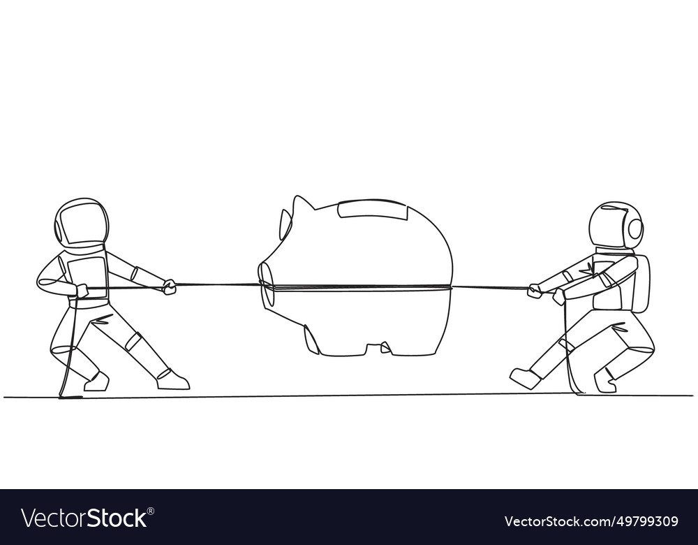 Single continuous line drawing two astronauts