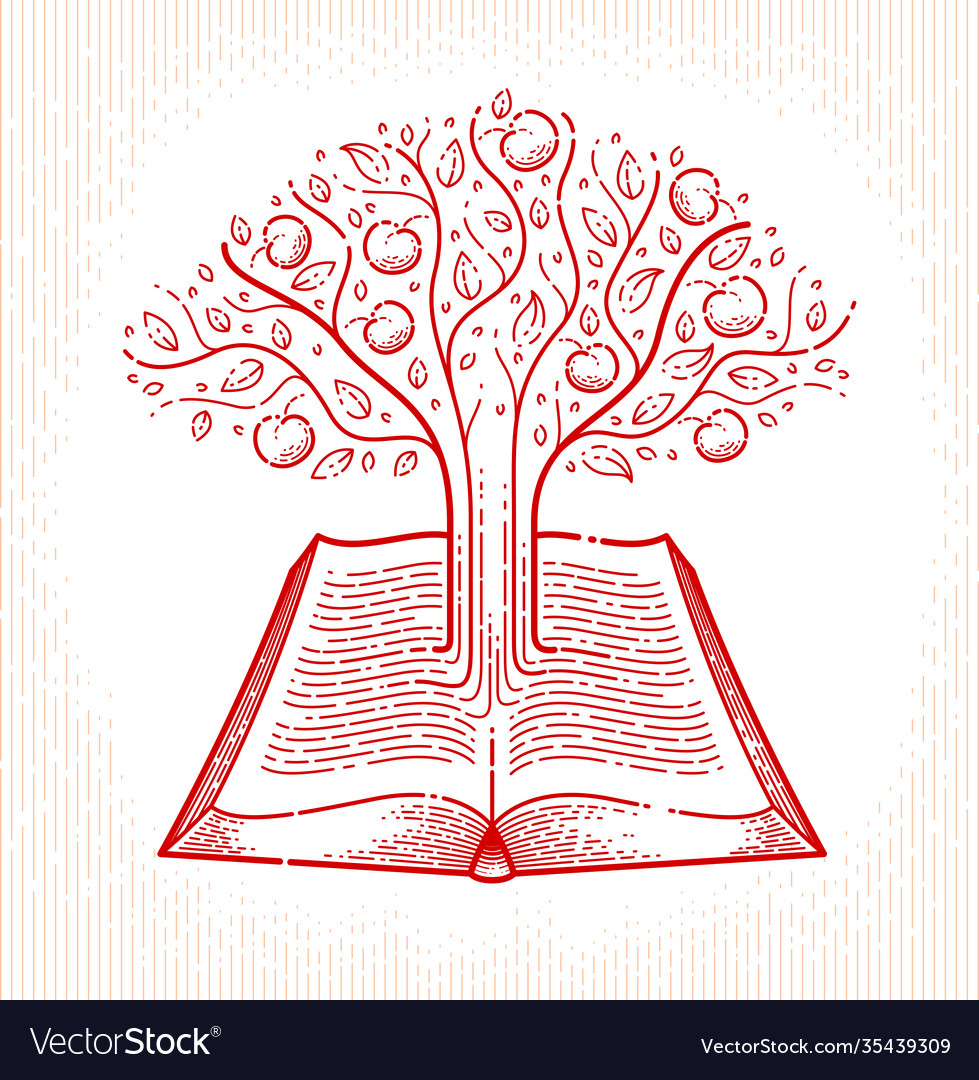 Tree growing from text lines an open vintage