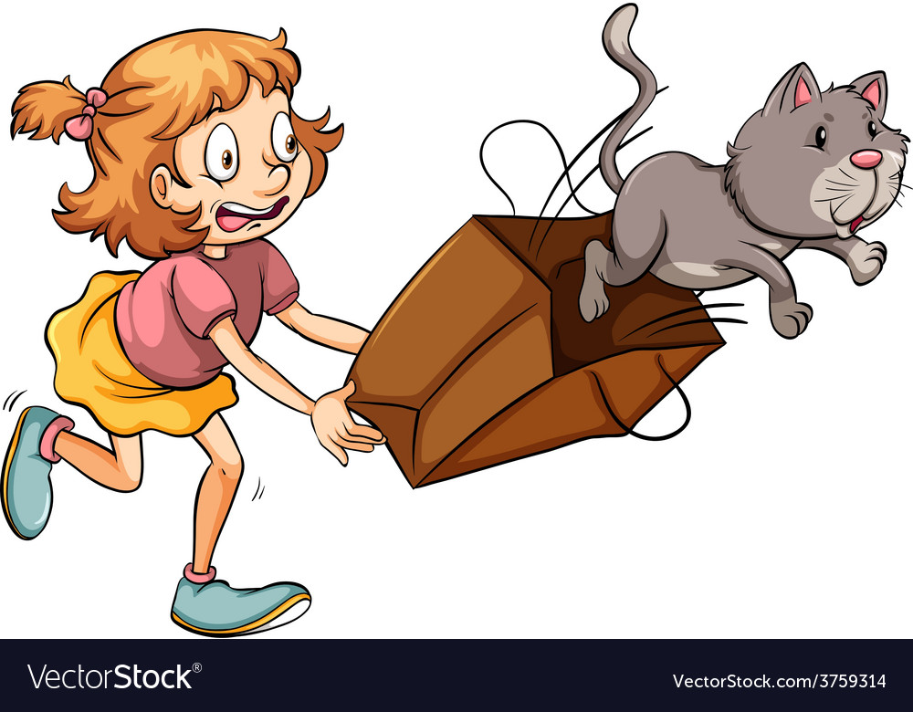 A young girl chasing the cat