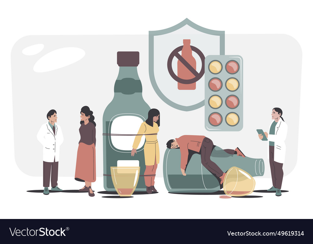 Alcohol addiction treatment cartoon man Royalty Free Vector