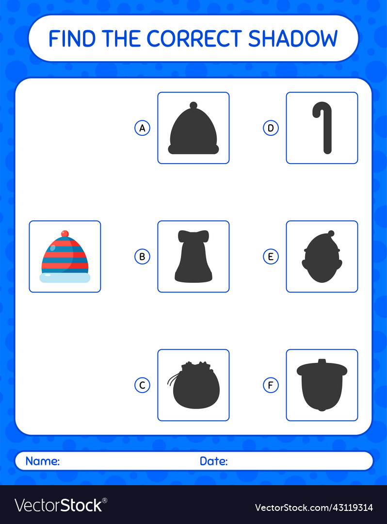 Find the correct shadows game with beanie vector image Find the correct shadows game with beanie