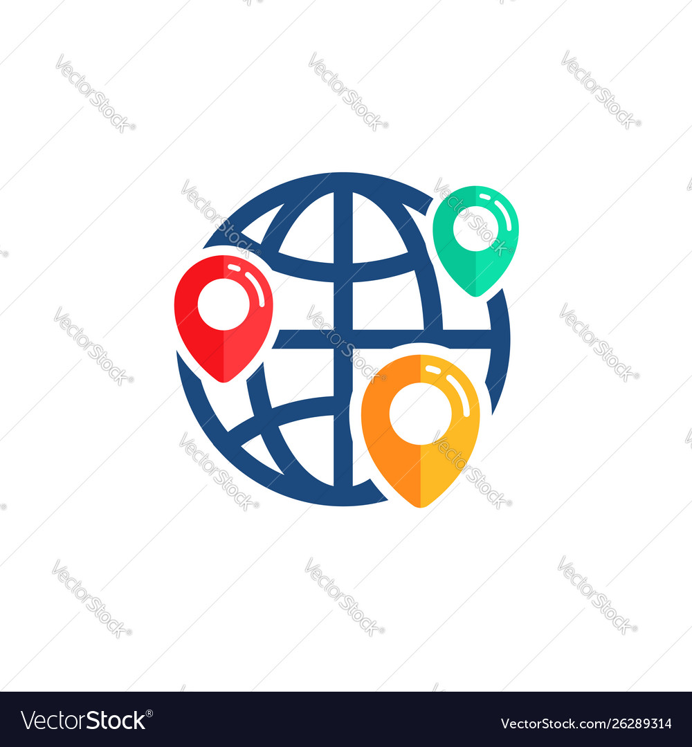 Global world with geo location pins icon simple