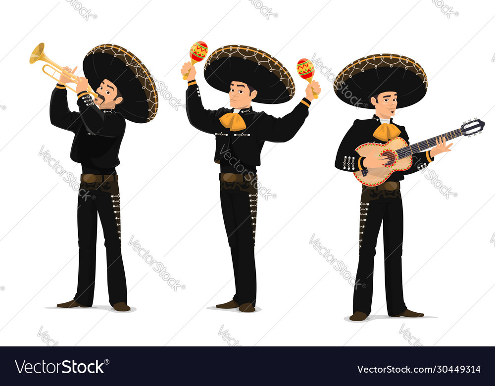 Mariachi mexican musicians band cartoon characters