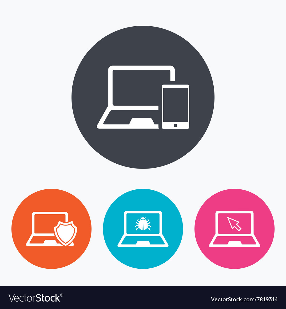 Notebook laptop pc icons virus or software bug