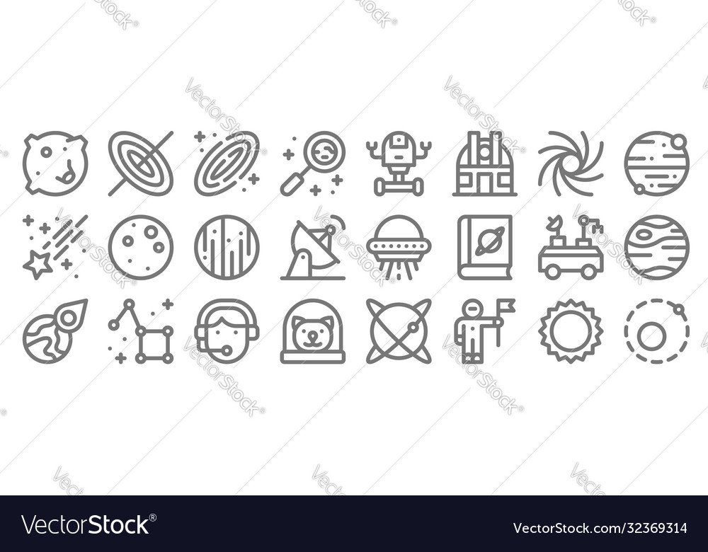 Space line icons linear set quality