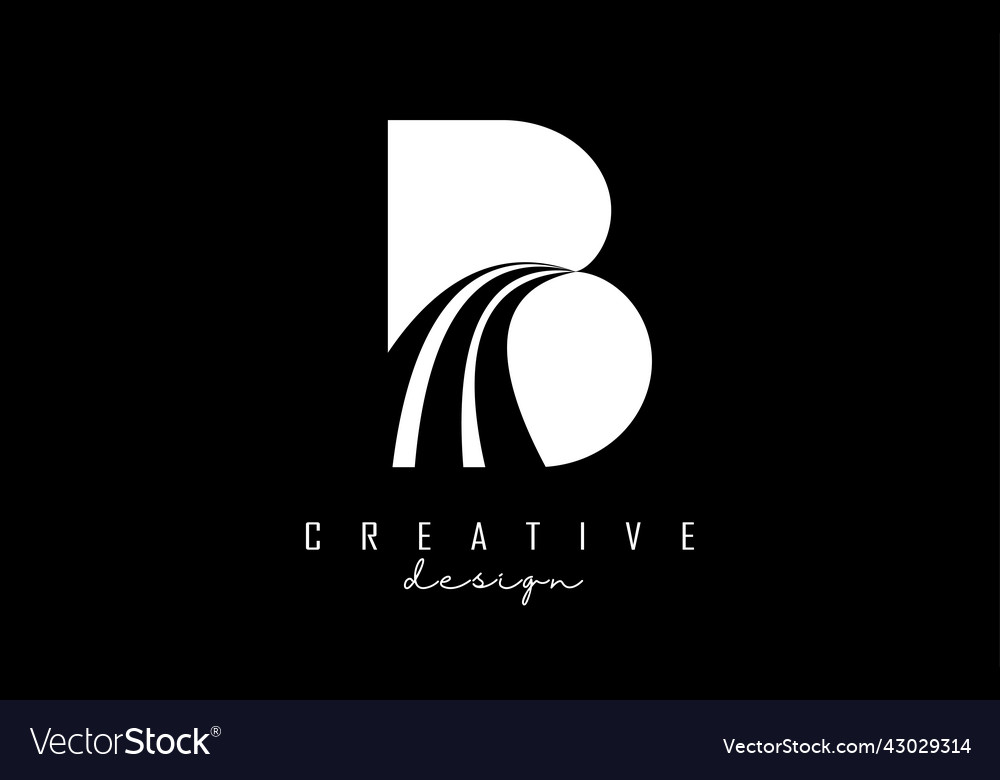 White Letter B Logo With Leading Lines And Road Vector Image