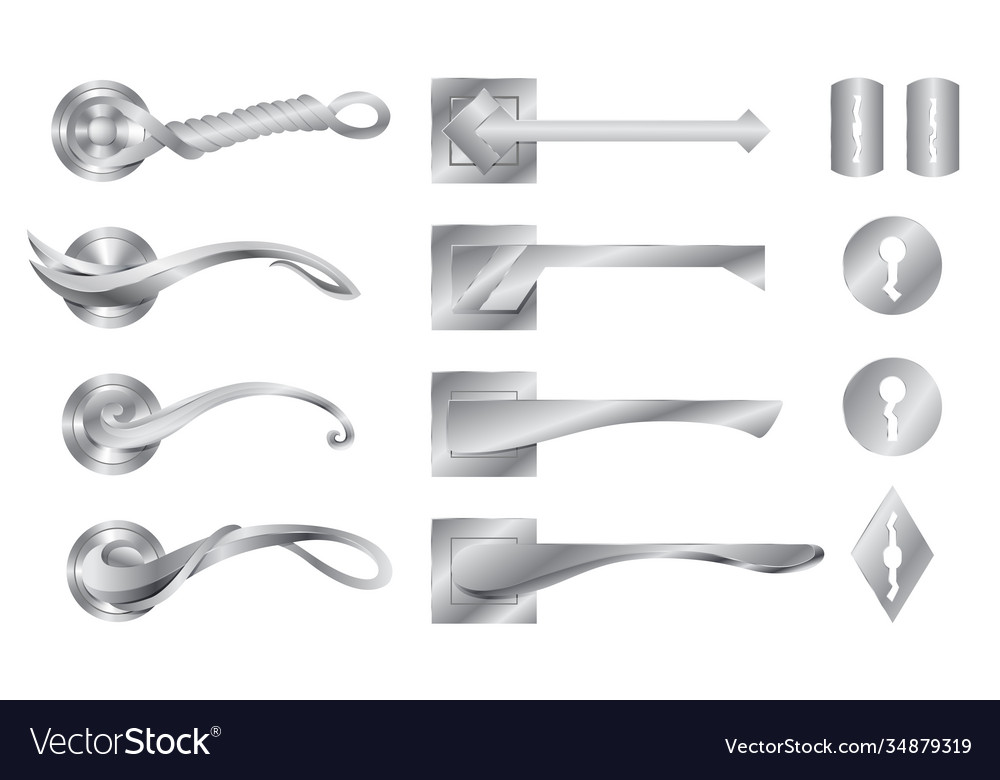 Collection metal door handle and door lock Vector Image