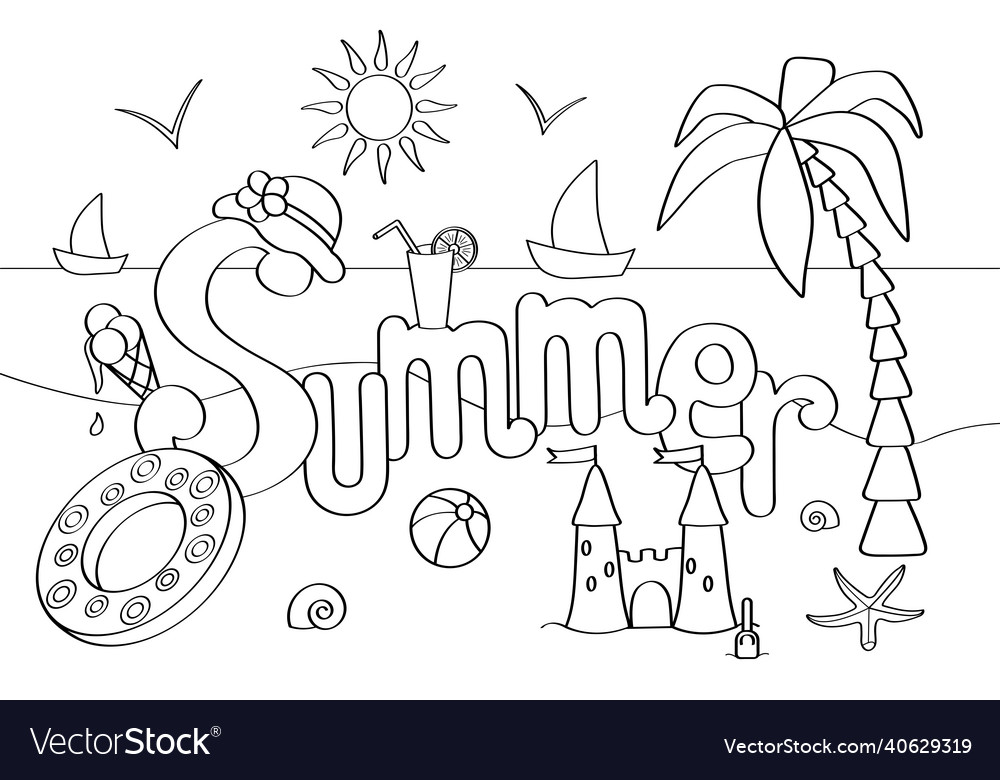 Coloring on the theme of summer vacation Vector Image