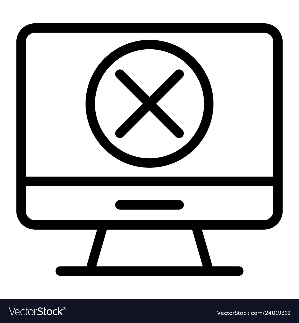 Computer with x mark line icon screen cross