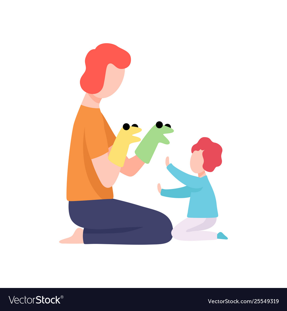 Father and Son Playing with Puppet