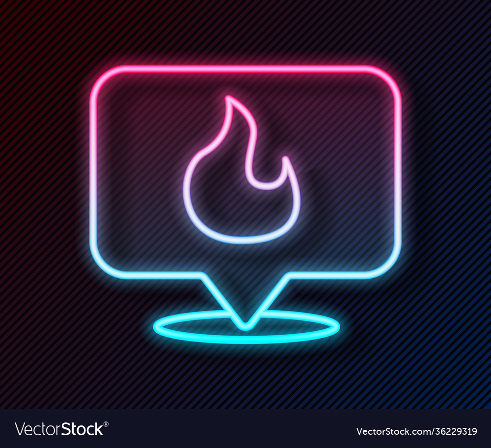 Glowing neon line map pointer with fire flame icon vector image Glowing neon line map pointer with fire flame icon