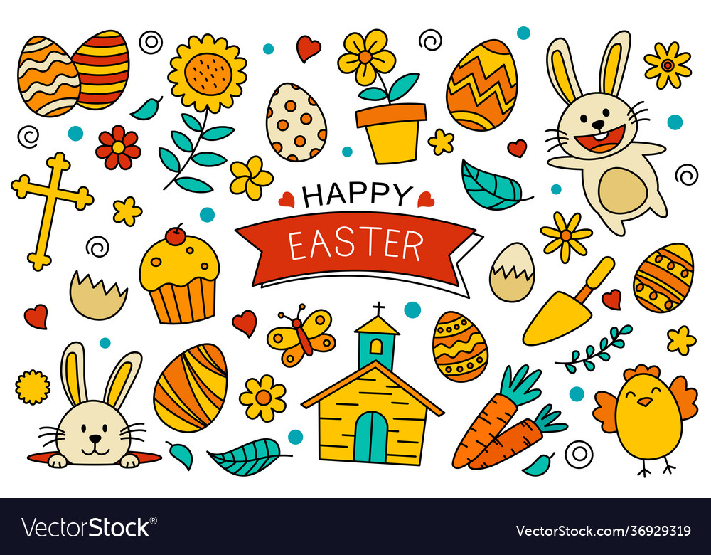 Happy Easter Doodle Elements Design Set Royalty Free Vector 2985