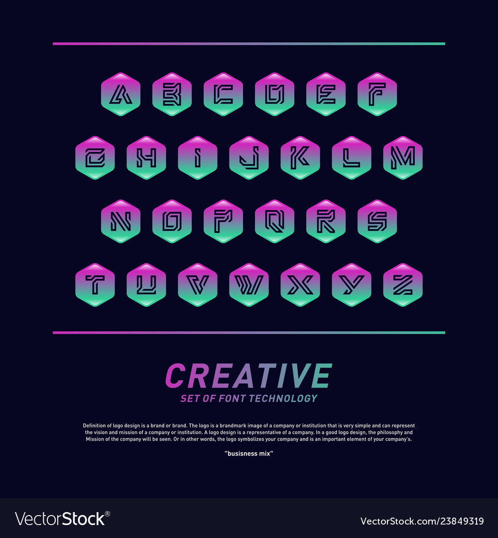 Modern font technology with hexagon and alphabet