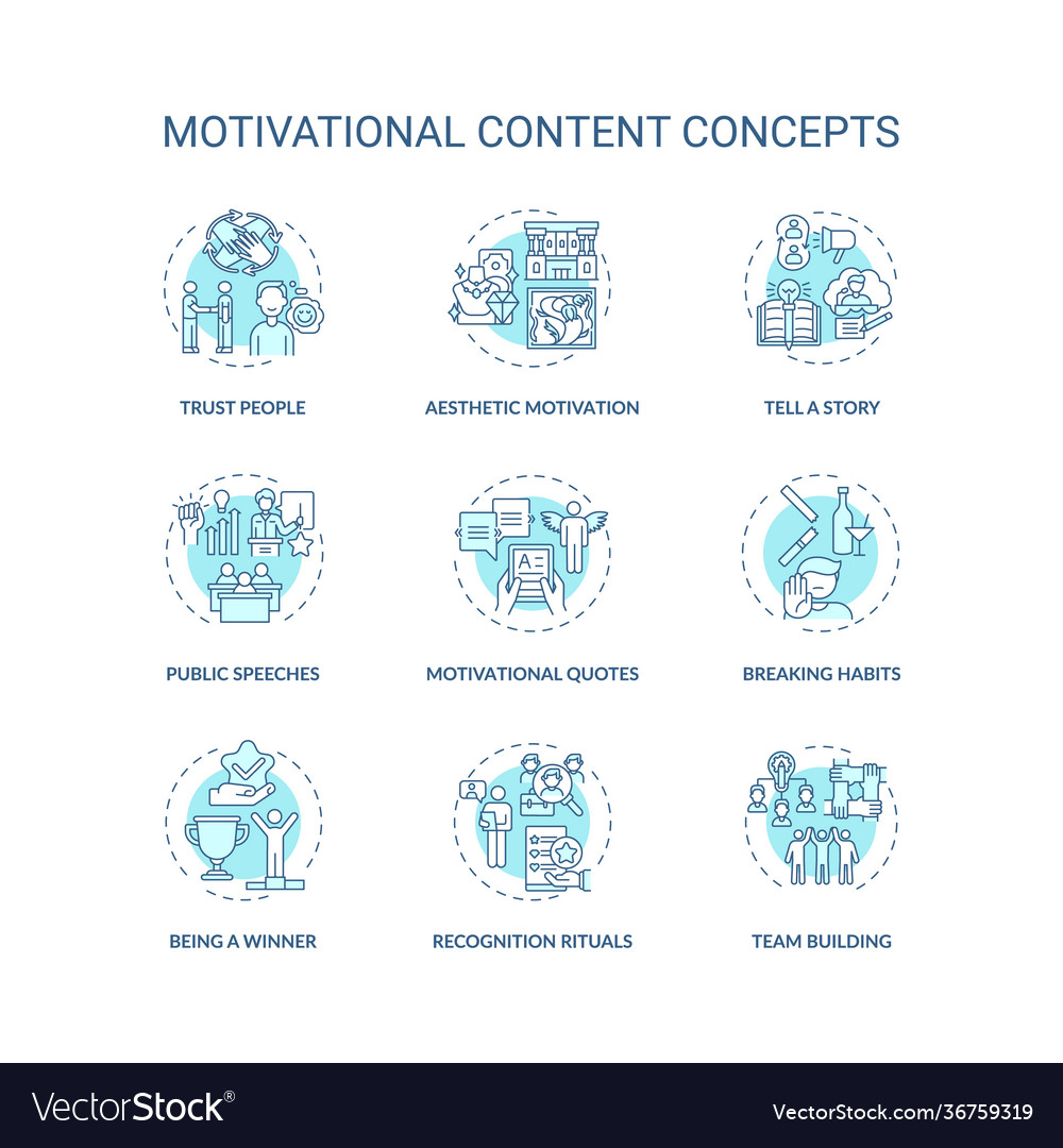 Motivational content concept icons set Royalty Free Vector