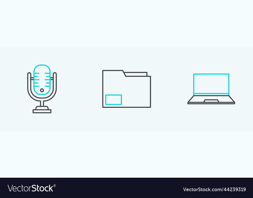 Set line laptop microphone and document folder vector image Set line laptop microphone and document folder