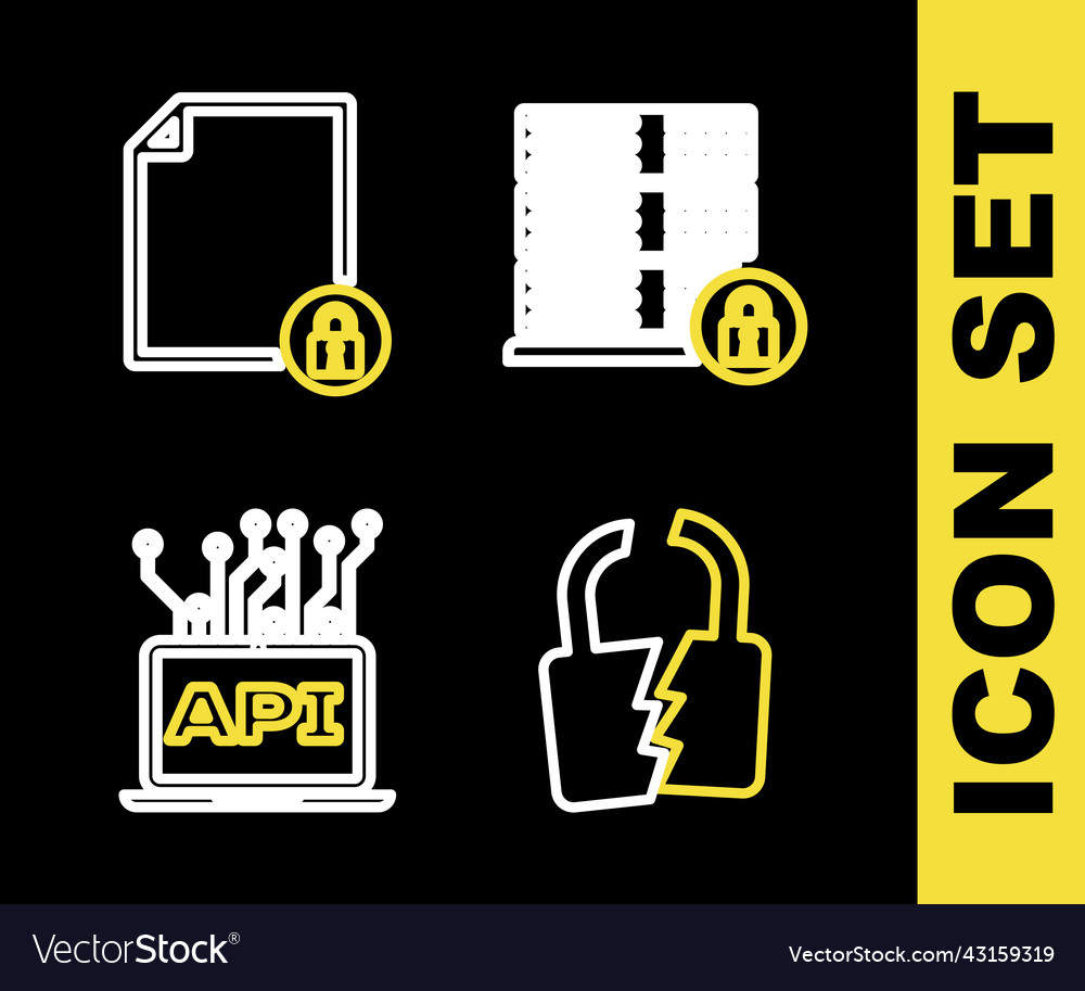 Set line server security with lock broken vector image Set line server security with lock broken