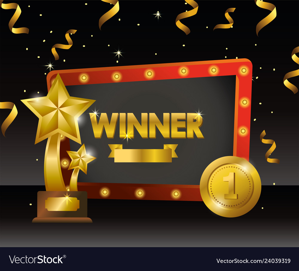 Winner emblem with stars and coin prize Royalty Free Vector