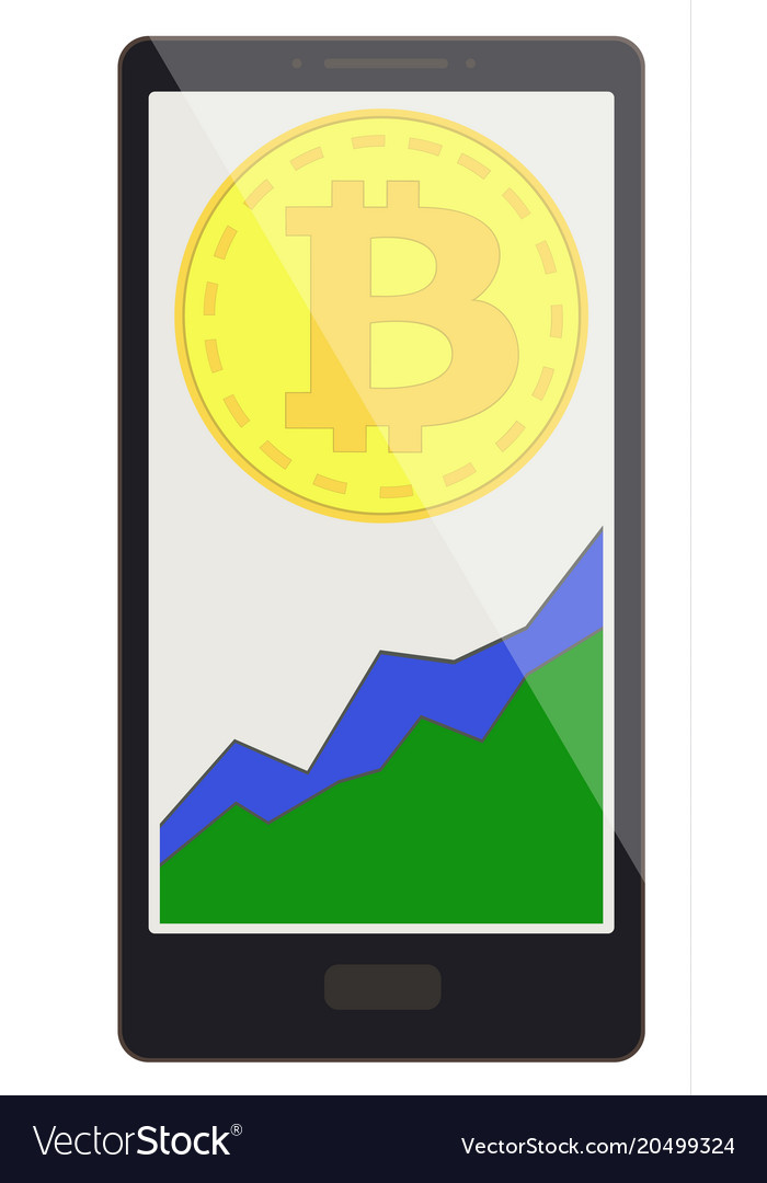 Bitcoin coin with growth graph on a phone screen