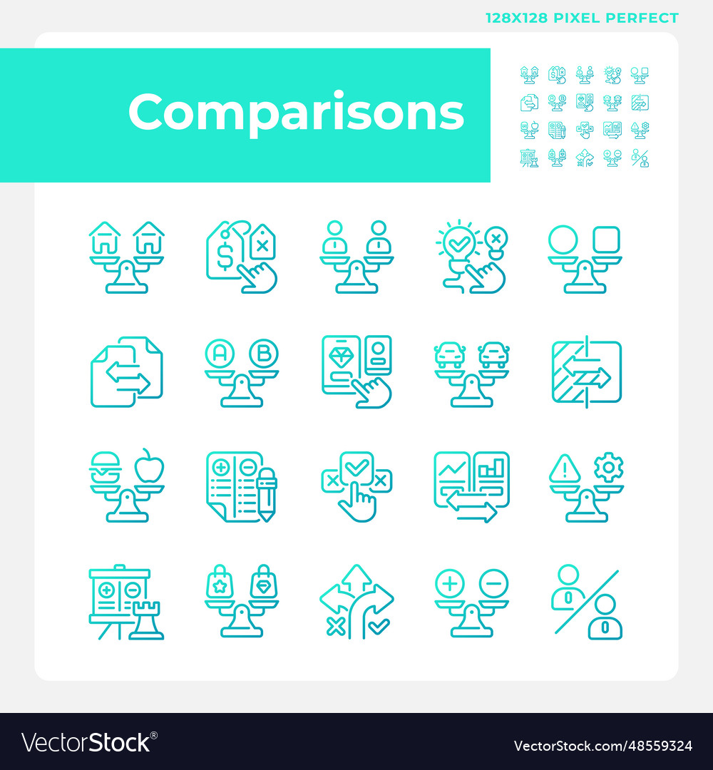 Blue gradient comparisons icons set vector image Blue gradient comparisons icons set