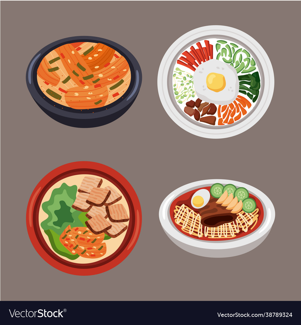 Four korean food icons Royalty Free Vector Image