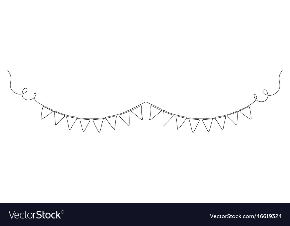 Garland bunting with flags in one continuous line vector image Garland bunting with flags in one continuous line