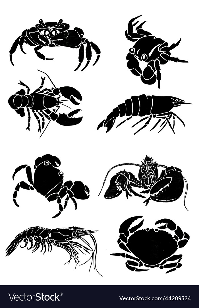 Graphical collection of crabsshrimps and lobsters Vector Image