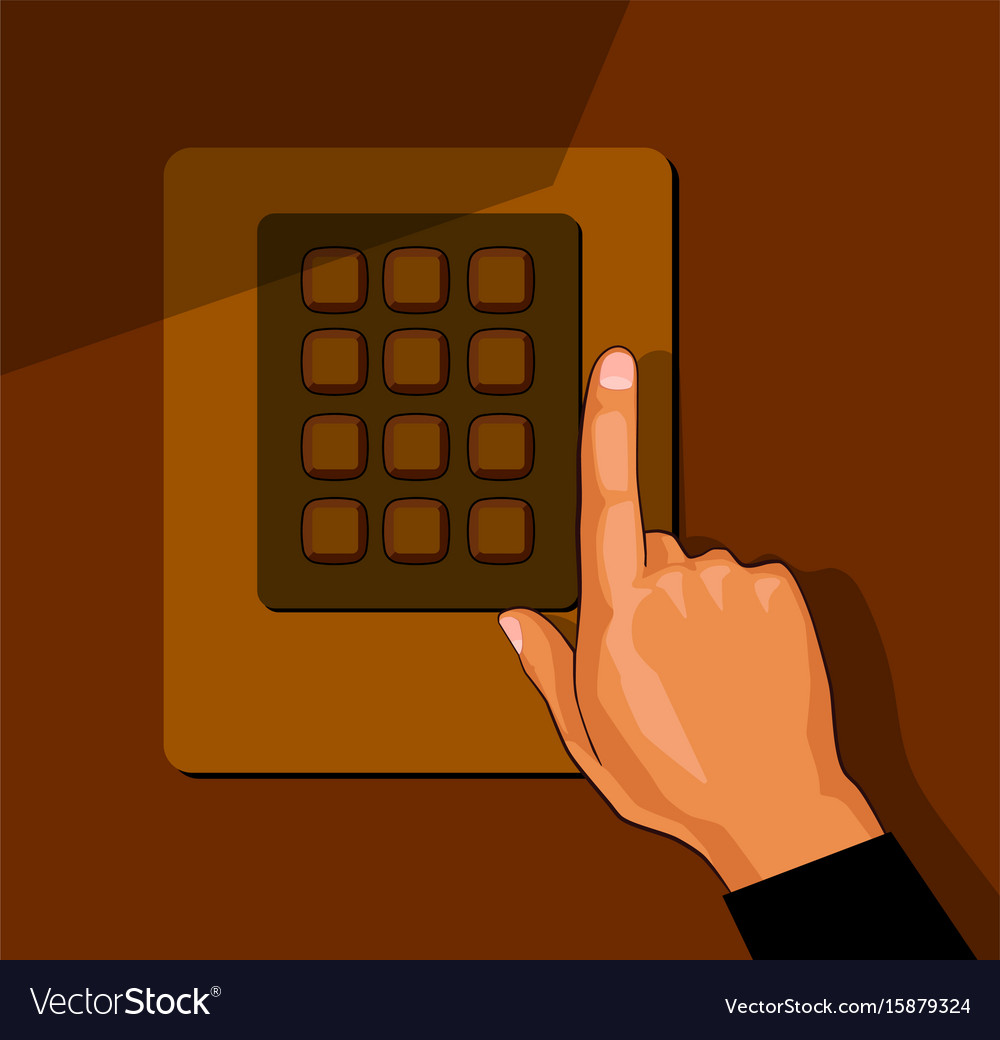 Hand with security keypad buttons cartoon